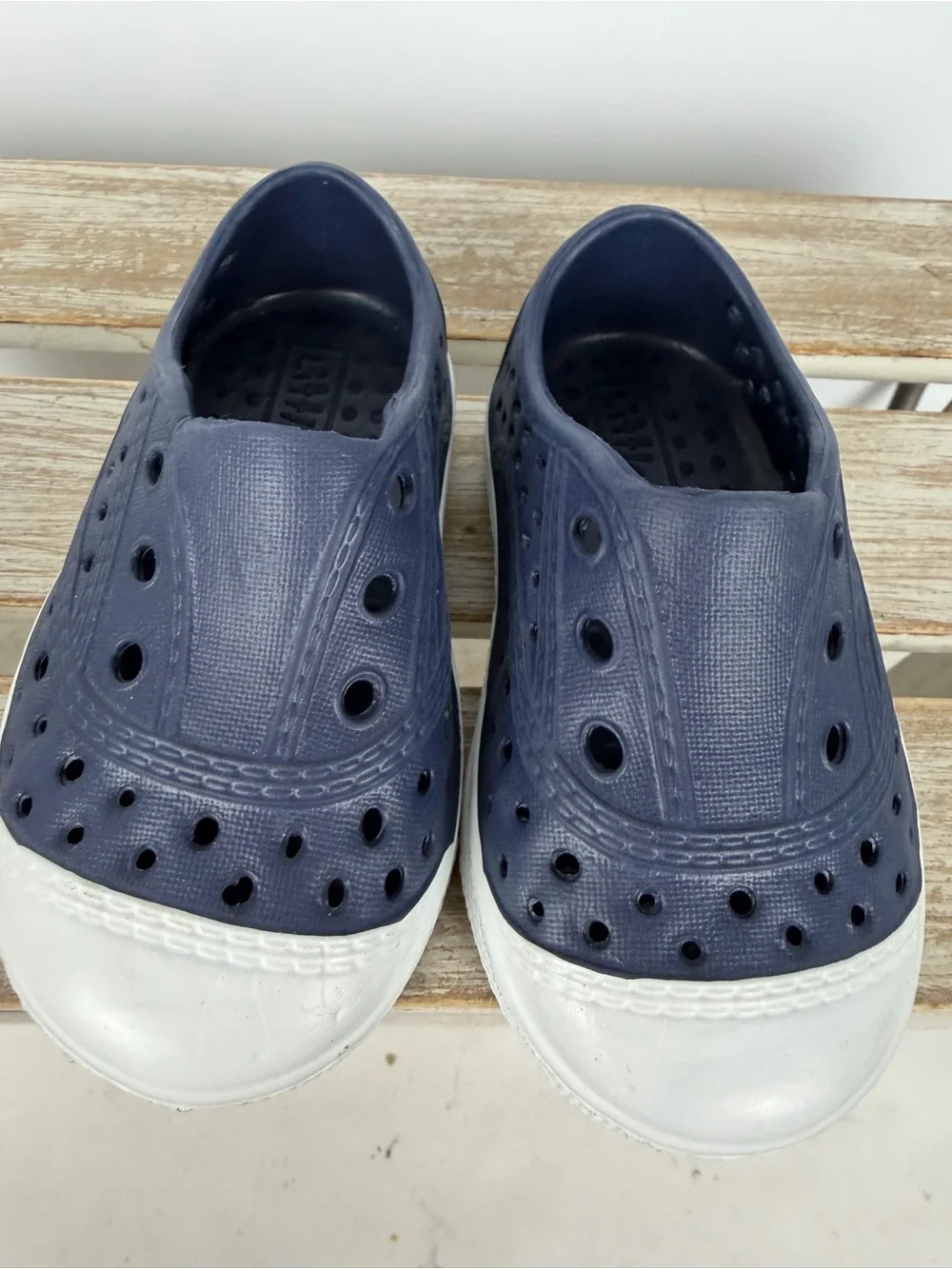 Little Me unisex navy blue & white slip on water shoes size 4